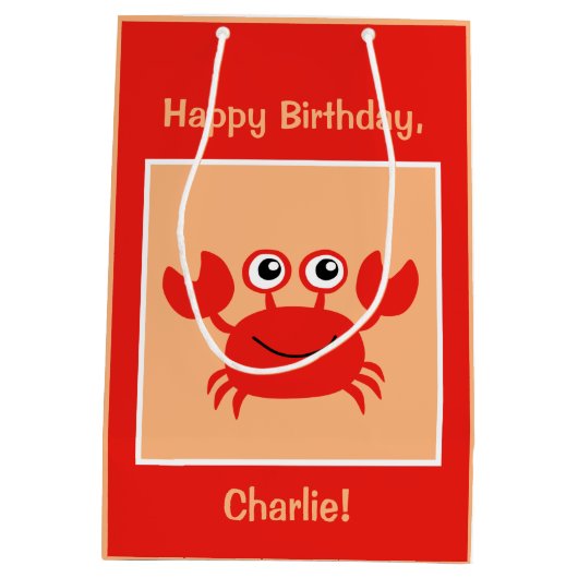 Happy Crab, aangepaste tekstcadezakken Medium Cadeauzakje (Achterkant)