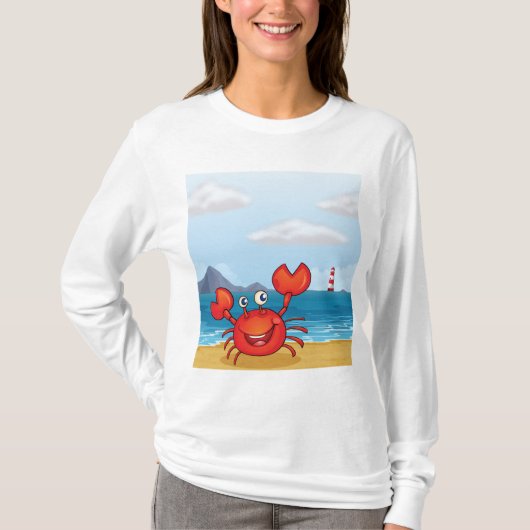 Happy Crab on Beach with Lighthouse T-shirt (Voorkant)