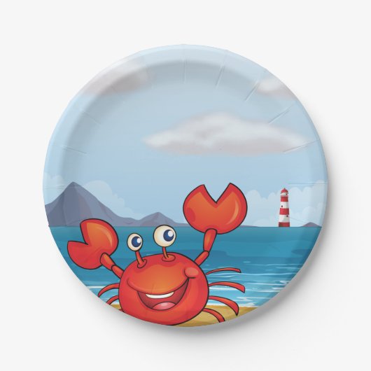 Happy Crab op een strand Papieren Bordje (Voorkant)