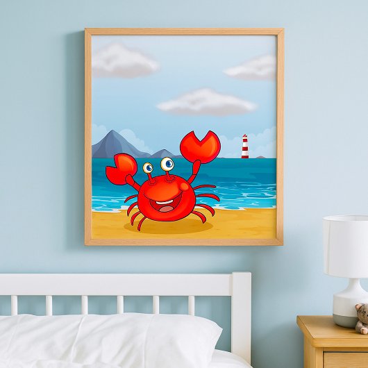 Happy Crab op een strand Poster