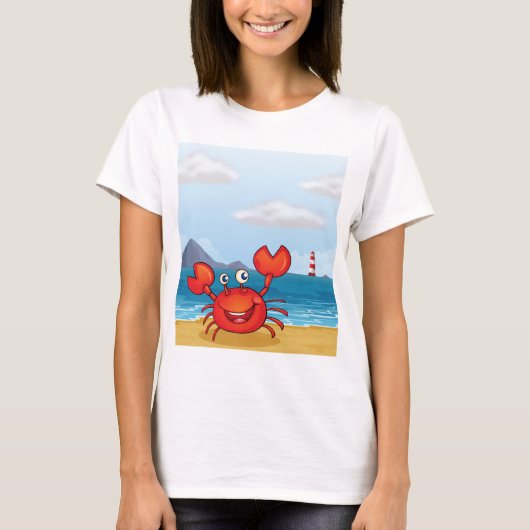Happy Crab op een strand T-shirt (Voorkant)