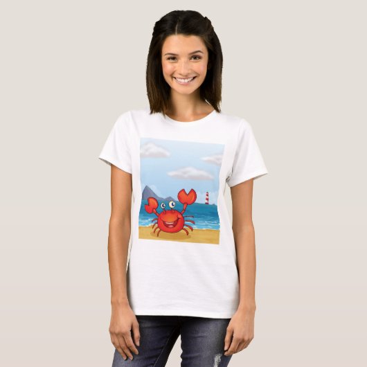 Happy Crab op een strand T-shirt (Voorkant volledig)