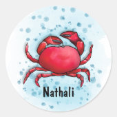 Happy Crab Ronde Sticker (Voorkant)