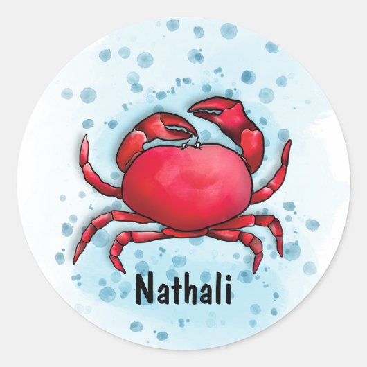 Happy Crab Ronde Sticker (Voorkant)
