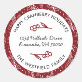 Happy Cranberry Feestdagen Bourgondië retouradres Ronde Sticker (Voorkant)
