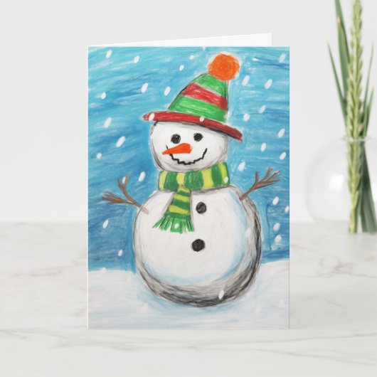 Happy Crayon Snowman Christmas Kaart (Voorkant)
