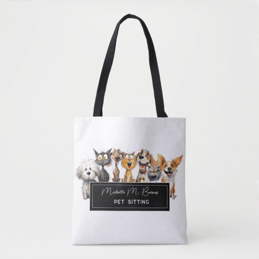 Happy Crazy Cats Honden Huisdier Sitter Profession Tote Bag (Voorkant)