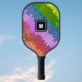 Happy Crazy Retro Regenboogbloemen met Initiaal Pickleball Paddle