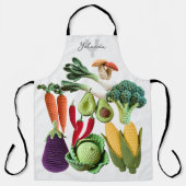 Happy Crochet Groente Paddenstoel Collage Monogram Schort (Voorkant)