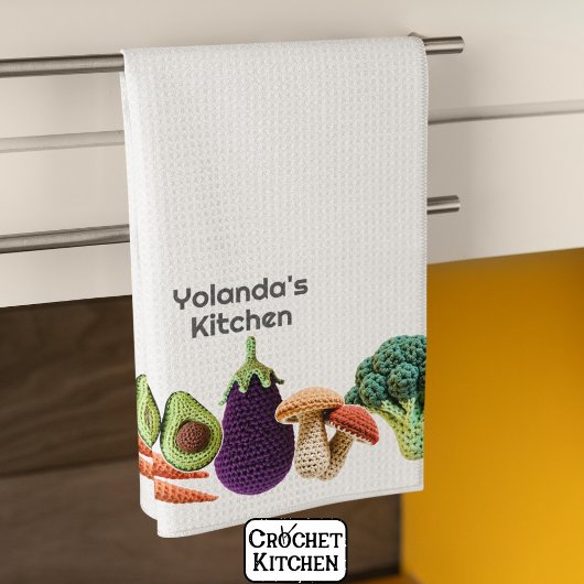 Happy Crochet Groente Paddenstoel Collage Monogram Theedoek