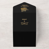 Happy Crown Zwart en Goud Vrijgezellenfeest All In One Uitnodiging (Buitenkant)