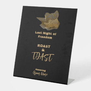 Happy Crown Zwart en Goud Vrijgezellenfeest Reclamebord Met Voetstuk