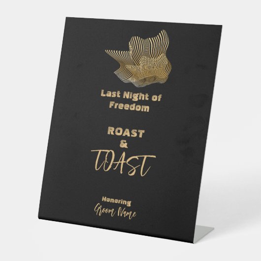 Happy Crown Zwart en Goud Vrijgezellenfeest Reclamebord Met Voetstuk (Voorkant)