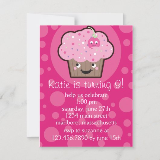 Happy Cupcake Birthday Party Invitation Kaart (Voorkant)