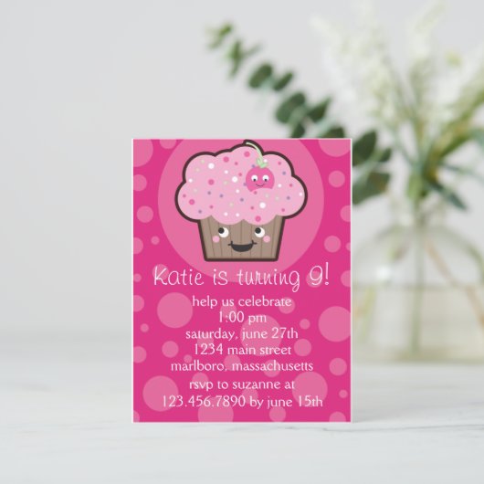 Happy Cupcake Birthday Party Invitation Kaart (Staand voorkant)