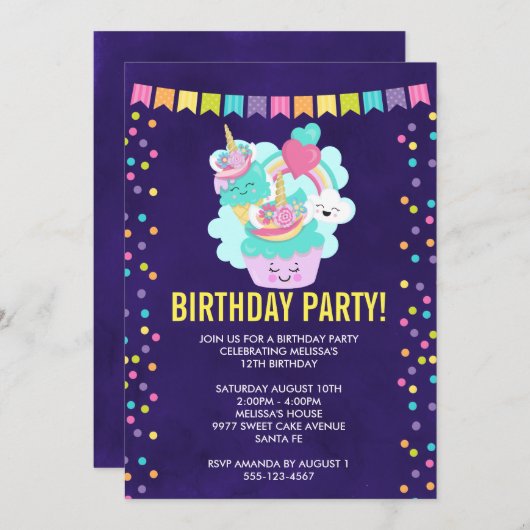 Happy Cupcake en Ice Cream Birthday Party (Voorkant / Achterkant)