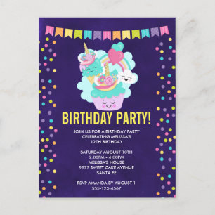 Happy Cupcake en Ice Cream Birthday Party Uitnodiging Briefkaart
