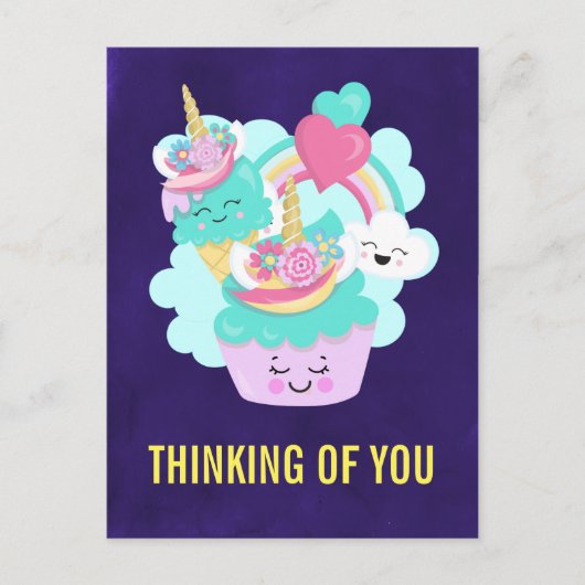 Happy Cupcake en Ice Cream Denken aan jou Briefkaart (Voorkant)