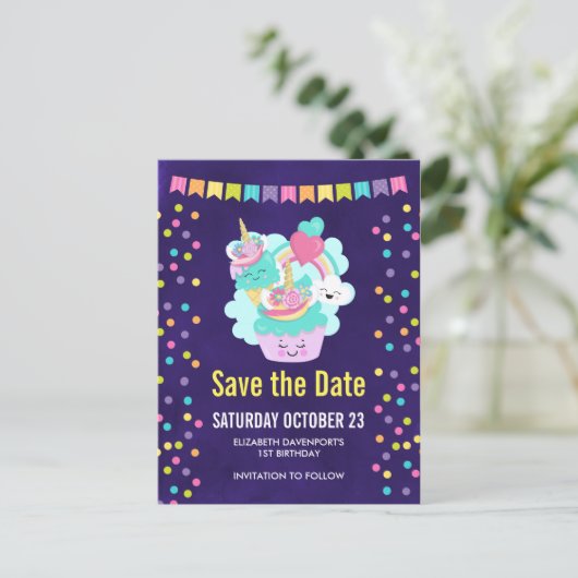 Happy Cupcake en Ice Cream Verjaardag Save the Dat Aankondigingskaart (Staand voorkant)