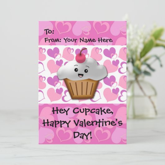 Happy Cupcake Valentijn Feestdagenkaart (Staand voorkant)
