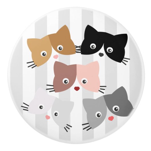 Happy Curious Kittens Keramische Knop (Voorkant)