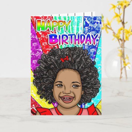 Happy Curls | Digitale kunst | Fijne verjaardag Kaart (Gele Bloem)