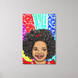 Happy Curls Pop Art Laughing Girl Canvas Afdruk<br><div class="desc">Schattig klein Afrikaans-Amerikaans meisje dat lacht met heldere en gedurfde kleuren,  rode,  paarse,  gele,  blauwe digitale kunst.</div>