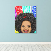 Happy Curls Pop Art Laughing Girl Canvas Afdruk (Insitu (Houten vloer))