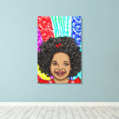 Happy Curls Pop Art Laughing Girl Canvas Afdruk (Insitu (Houten vloer))