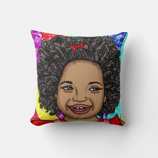 Happy Curls Pop Art Laughing Girl Kussen (Voorkant)