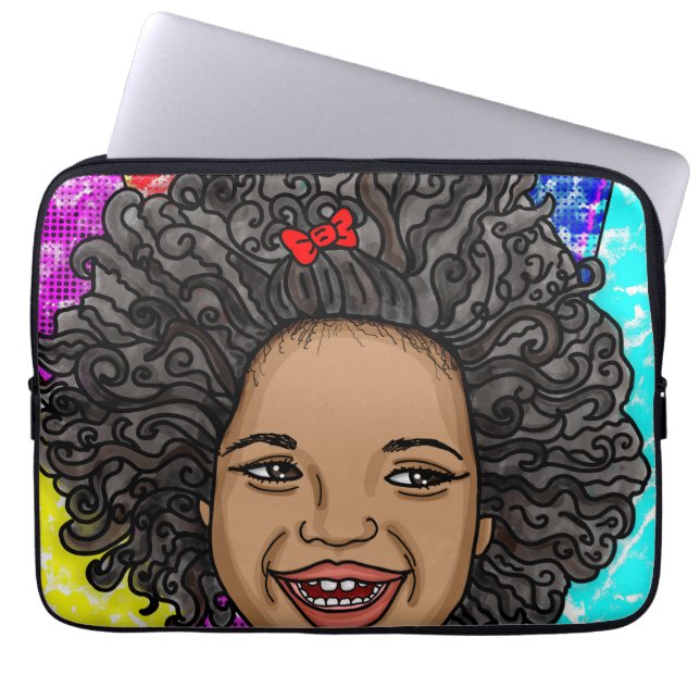 Happy Curls Pop Art Laughing Girl Laptop Sleeve (Voorkant)