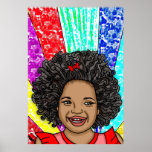 Happy Curls Pop Art Laughing Girl Poster<br><div class="desc">Schattig klein Afrikaans-Amerikaans meisje dat lacht met heldere en gedurfde kleuren,  rode,  paarse,  gele,  blauwe digitale kunst.</div>