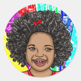 Happy Curls | Schattig glimlachmeisje Ronde Sticker
