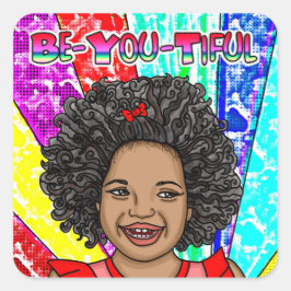 Happy Curls | Schattig glimlachmeisje Vierkante Sticker