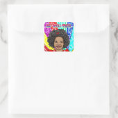 Happy Curls | Schattig glimlachmeisje Vierkante Sticker (Tas)