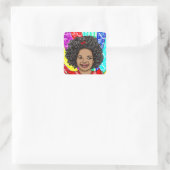 Happy Curls | Schattig glimlachmeisje Vierkante Sticker (Tas)
