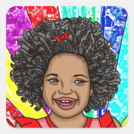 Happy Curls | Schattig glimlachmeisje Vierkante Sticker