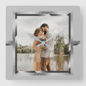 Happy Custom Year Jubileum, Modern Silver Grey Vierkante Klok (Voorkant)