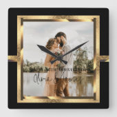 Happy Custom Year Jubileum, zwart en goud Vierkante Klok (Voorkant)