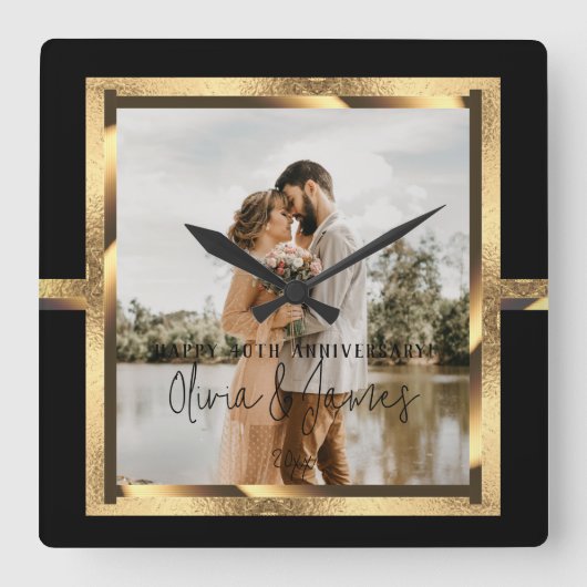 Happy Custom Year Jubileum, zwart en goud Vierkante Klok (Voorkant)