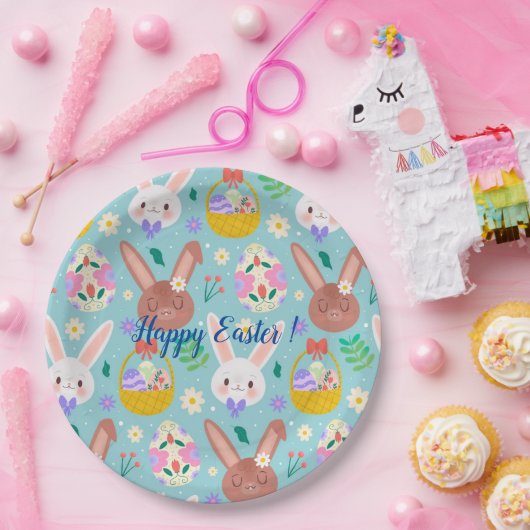 Happy Customize Easter Cute Rabbits Papieren Bordje (Feest)