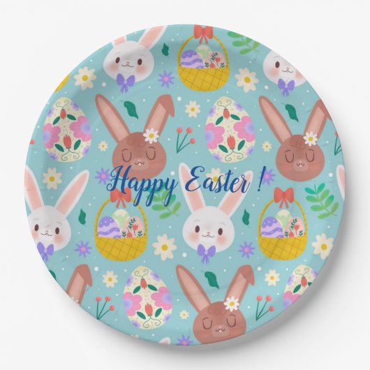 Happy Customize Easter Cute Rabbits Papieren Bordje (Voorkant)