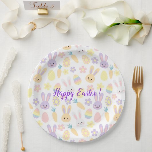 Happy Customize Easter Paars Rabbit Papieren Bordje (Huwelijk)