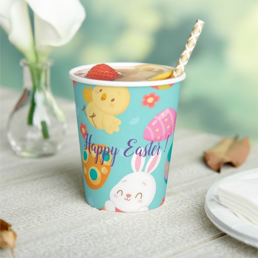 Happy Customize Easter Rabbit and Chicken Papieren Bekers (Insitu)