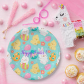 Happy Customize Easter Rabbit and Chicken Papieren Bordje (Feest)