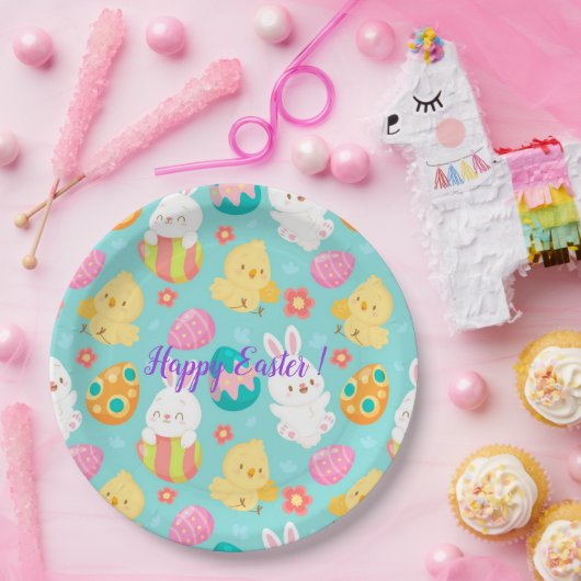 Happy Customize Easter Rabbit and Chicken Papieren Bordje (Feest)