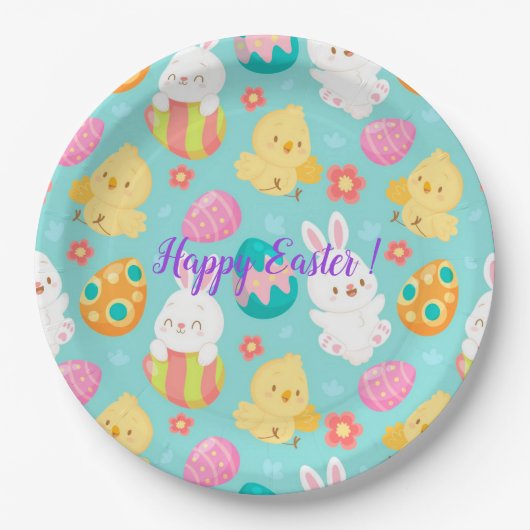 Happy Customize Easter Rabbit and Chicken Papieren Bordje (Voorkant)