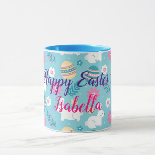 Happy Customize Easter Rabbit Floral Mok (Midden)