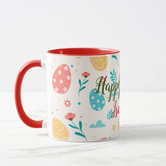 Happy Customize Easter  Red Egg Floral Mok (Links)