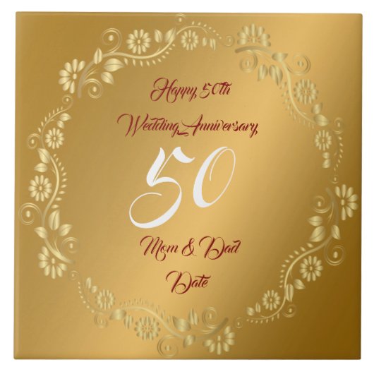 Happy Customize Gold 50th Anniversary Tegeltje (Voorkant)